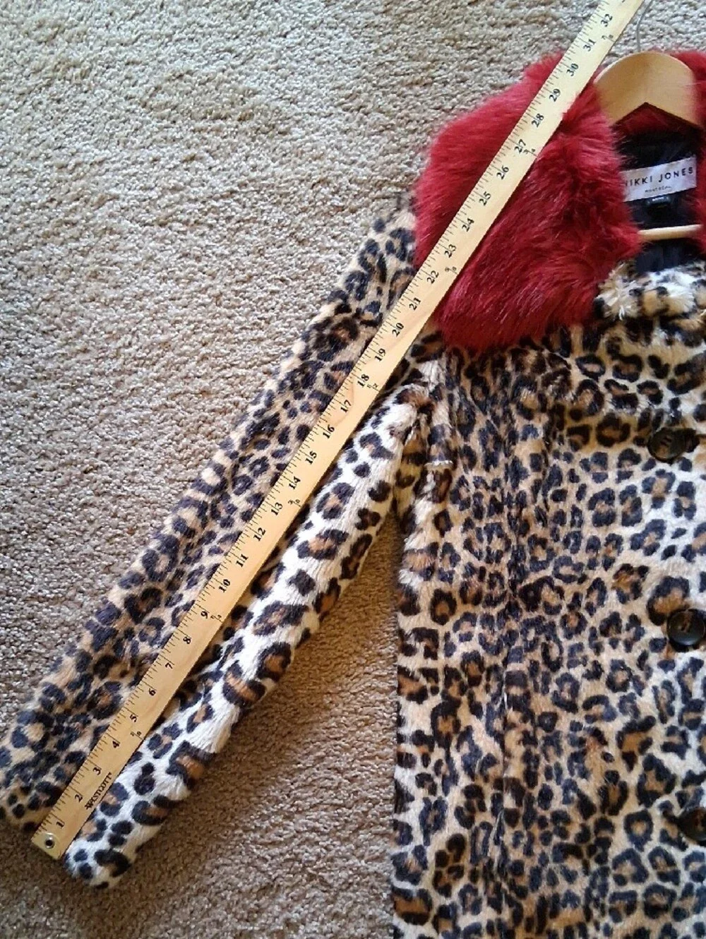 Nikki Jones Leopard Print Teddy Coat with Red Faux Fur Collar - Women's Jacket - Picture 14 of 14
